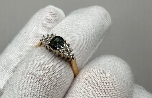 Blue Sapphire and Diamond Yellow Gold Ring