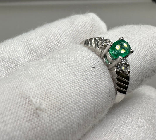 Emerald and Diamond White Gold Ring