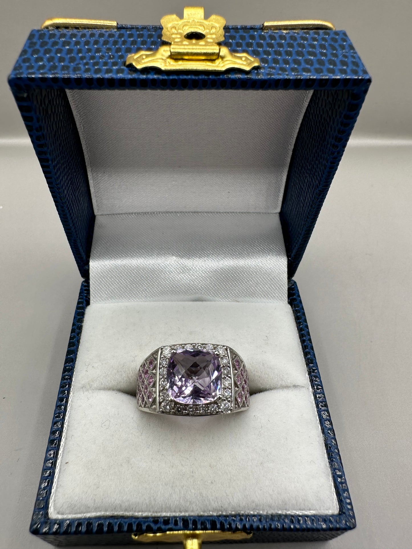 Amethyst, Sapphire and Diamond White Gold Ring