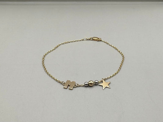 Initial and Star Yellow Gold Bracelet