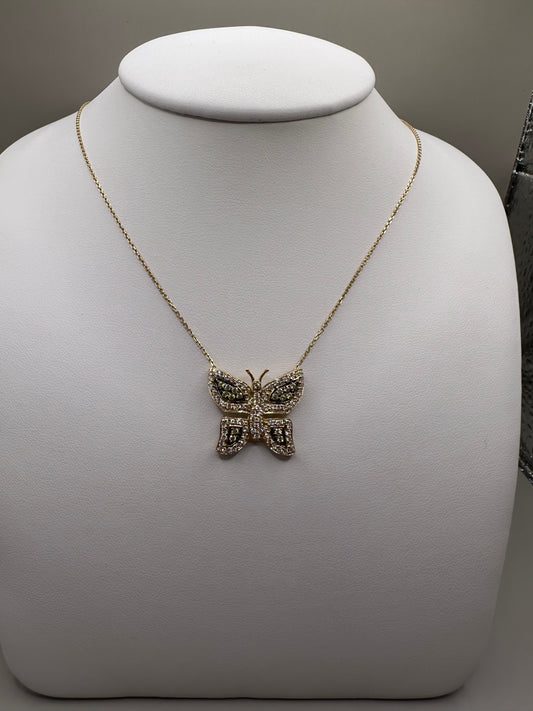 Butterfly Cubic Yellow Gold Necklace